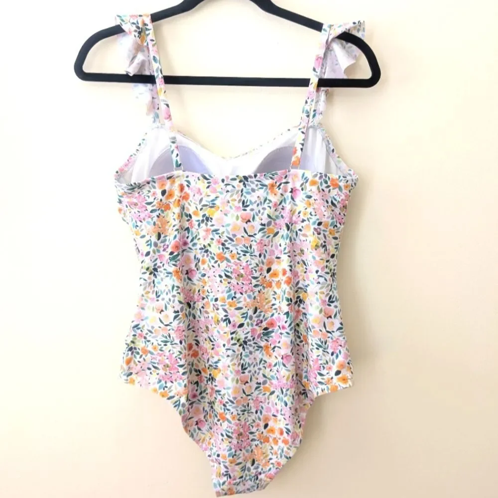 Kona Sol Women’s Ditzy Floral Ruffle One Piece Swimsuit Size Large